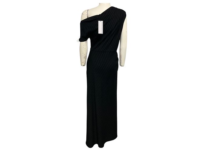 Autre Marque Vestido asimétrico Lowery de rayas diplomáticas negras / blancas Brandon Maxwell Negro - vista 3