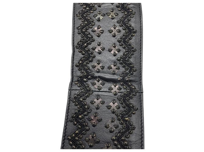 Cintura larga in pelle nera decorata e ricamata Oscar de la Renta Nero - vista 4