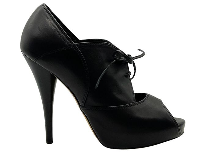 Stivaletti stringati peep toe in pelle nera Fendi Nero - vista 2