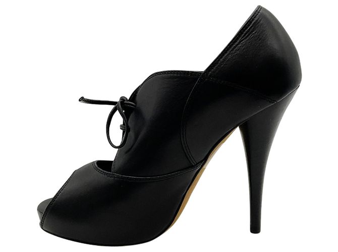 Stivaletti stringati peep toe in pelle nera Fendi Nero - vista 3