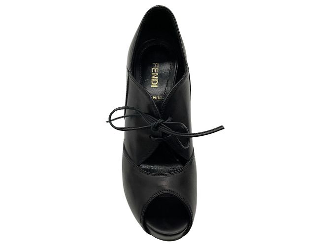 Stivaletti stringati peep toe in pelle nera Fendi Nero - vista 4