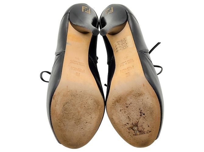 Stivaletti stringati peep toe in pelle nera Fendi Nero - vista 6