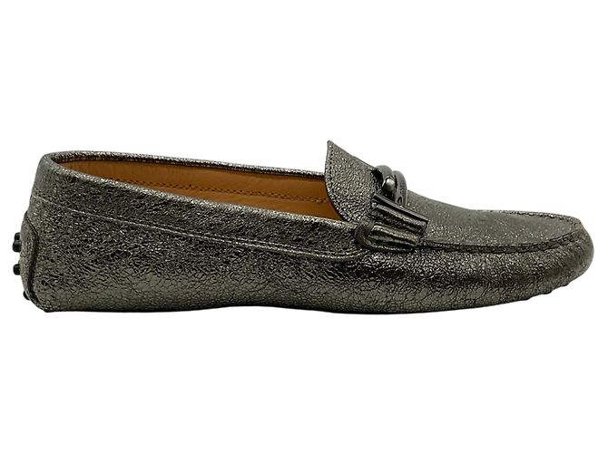 Mocassini Gommino Double T Tod's in Argento Metallizzato Craquelé - vista 2