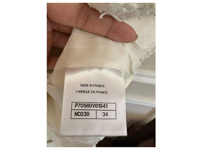 Chanel Jacke Ecru Baumwolle Größe 34 Mehrfarben - Ansicht 3