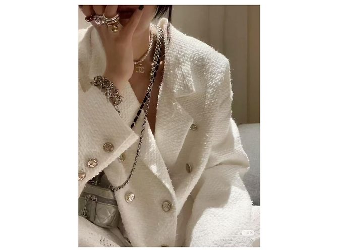 Chanel Jacke Ecru Baumwolle Größe 34 Mehrfarben - Ansicht 5