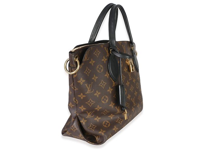 Louis Vuitton Black Monogram Canvas Flower Zipped Tote MM Marrone - vista 4
