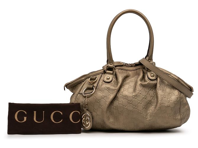Borsa Satchel Gucci Guccissima Sukey Marrone - vista 7