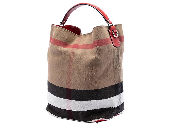 Borsa a secchiello satchel Burberry Ashby Medium Mega Check Canvas Marrone - vista 2