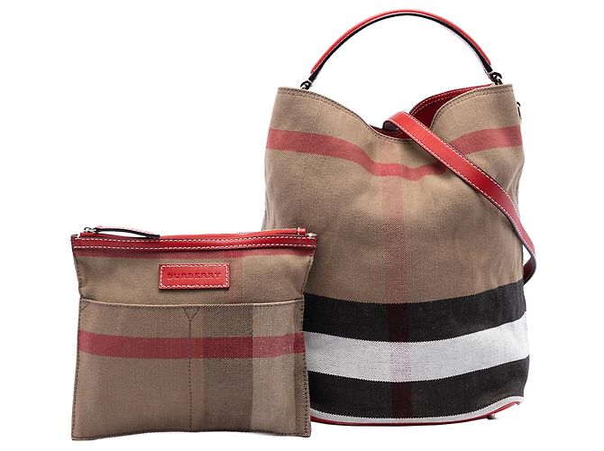 Borsa a secchiello satchel Burberry Ashby Medium Mega Check Canvas Marrone - vista 7