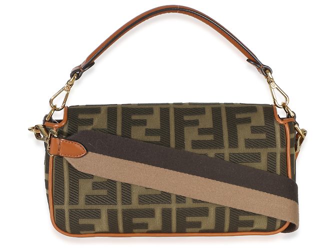 Borsa Medium Baguette Fendi in tela con ricamo FF Verde e Tan Marrone - vista 2