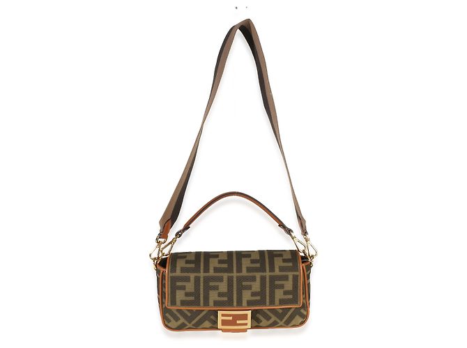 Borsa Medium Baguette Fendi in tela con ricamo FF Verde e Tan Marrone - vista 5