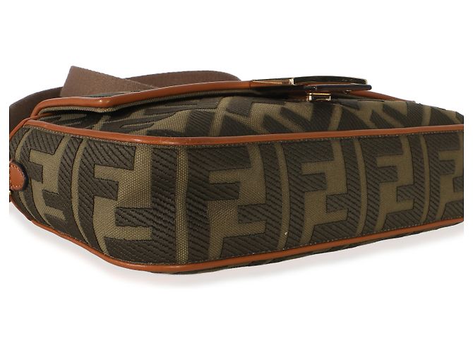 Borsa Medium Baguette Fendi in tela con ricamo FF Verde e Tan Marrone - vista 7