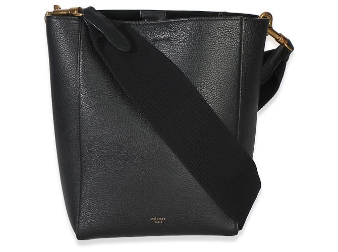 Céline Piccola borsa secchiello Sangle Celine in pelle di vitello grana morbida nera Nero - vista 4