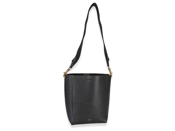 Céline Piccola borsa secchiello Sangle Celine in pelle di vitello grana morbida nera Nero - vista 7
