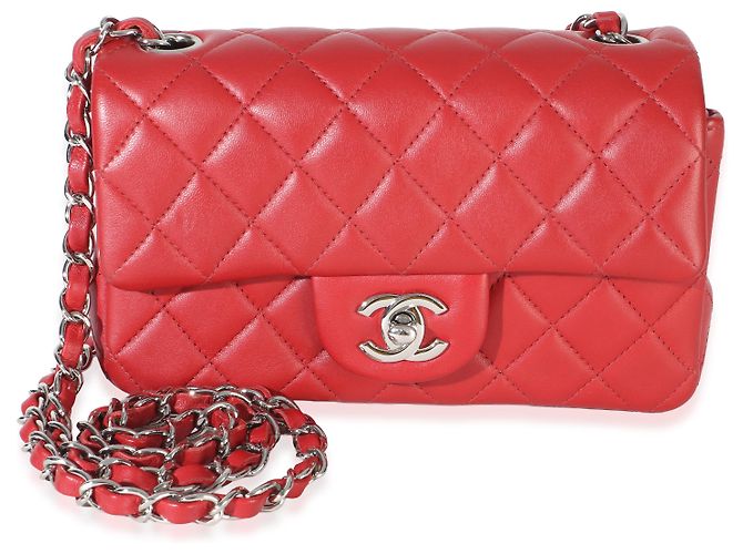 Gabrielle Sac Chanel Mini Rectangular Classic Flap en agneau matelassé rouge - vue 2