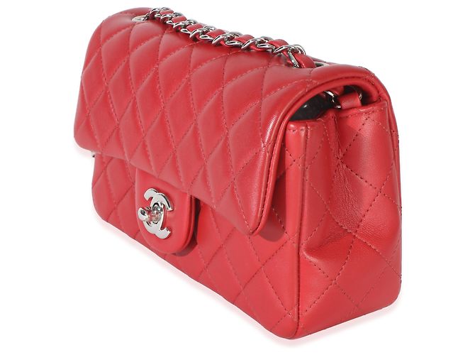 Gabrielle Sac Chanel Mini Rectangular Classic Flap en agneau matelassé rouge - vue 3