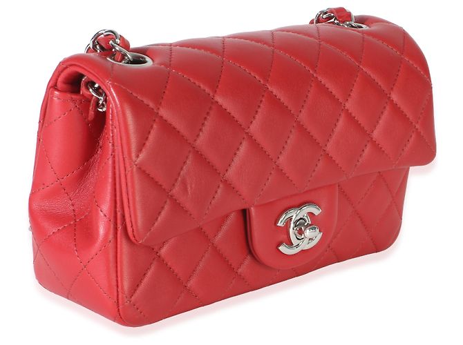 Gabrielle Sac Chanel Mini Rectangular Classic Flap en agneau matelassé rouge - vue 4