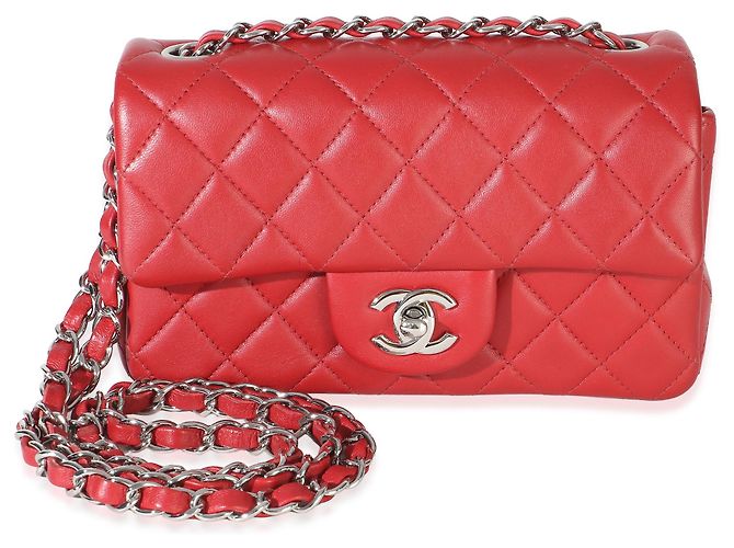 Gabrielle Sac Chanel Mini Rectangular Classic Flap en agneau matelassé rouge - vue 8