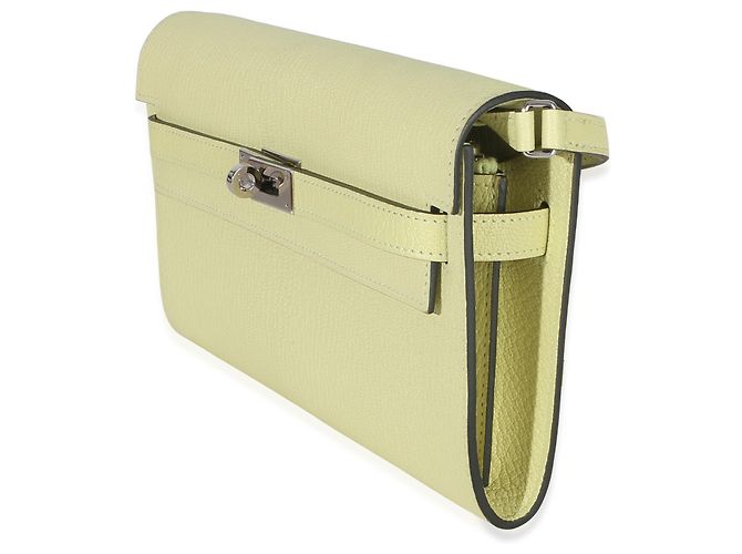Hermès Jaune Bourgeon Chevre Mysore Kelly Wallet To Go PHW Verde Giallo - vista 3