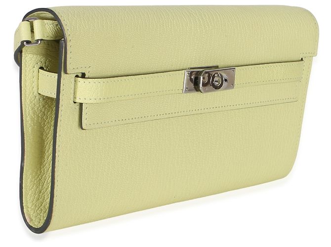 Hermès Jaune Bourgeon Chevre Mysore Kelly Wallet To Go PHW Verde Giallo - vista 4