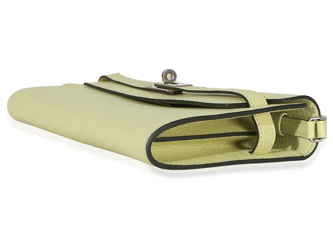 Hermès Jaune Bourgeon Chevre Mysore Kelly Wallet To Go PHW Verde Giallo - vista 6