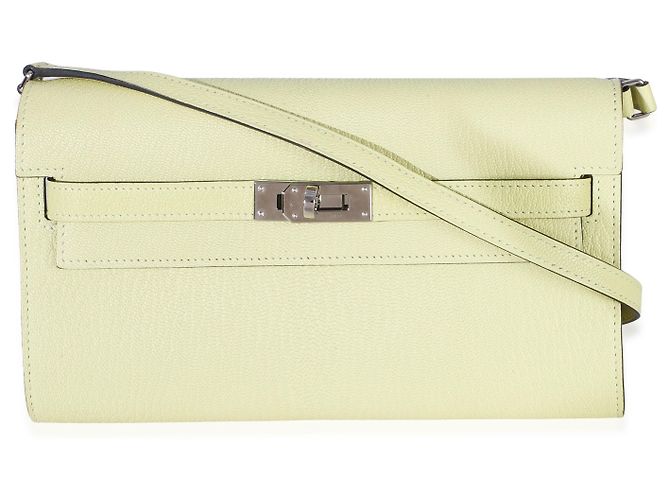 Hermès Jaune Bourgeon Chevre Mysore Kelly Wallet To Go PHW Verde Giallo - vista 8