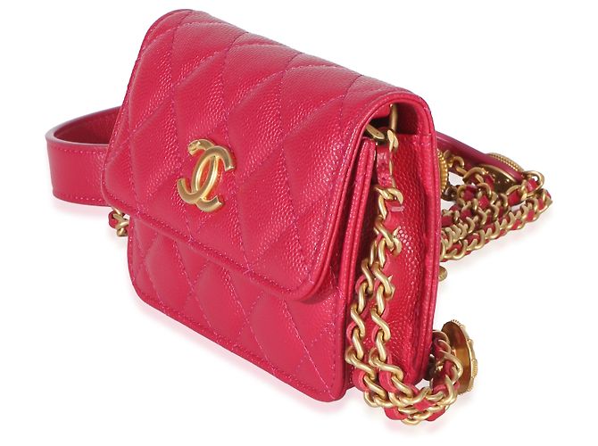 Gabrielle Portamonete Chanel Pink Quilted Caviar Twist Your Buttons con catena Rosa - vista 3
