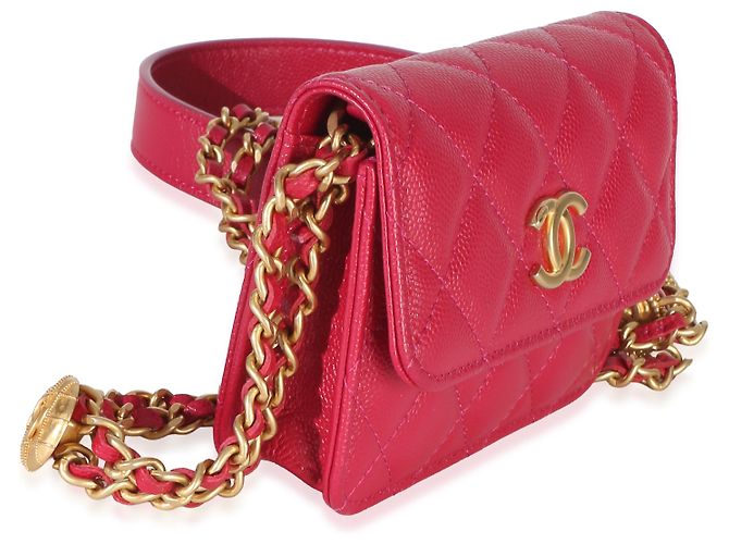 Gabrielle Portamonete Chanel Pink Quilted Caviar Twist Your Buttons con catena Rosa - vista 4