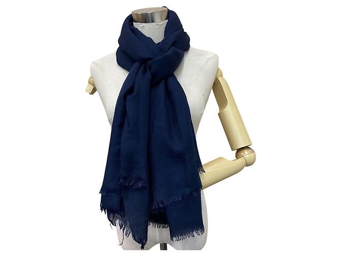 Sciarpa Chanel in cashmere e seta blu navy - vista 7