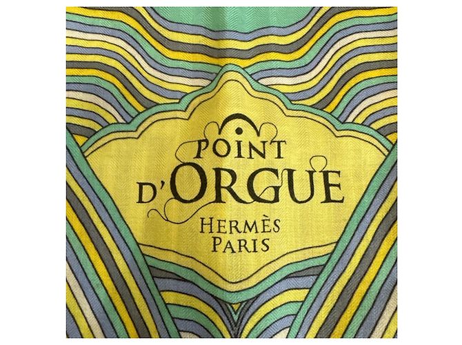 Hermès Sciarpa Hermes Point D'Orgue in cashmere e seta gialla Giallo - vista 8