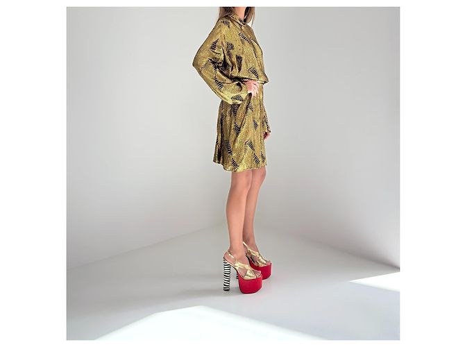 Autre Marque Sally LaPointe Paillettenkleid gold-schwarz gemustert Golden - Ansicht 5