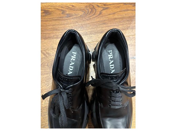 Mocassini Prada Monolith in pelle spazzolata Nero - vista 12