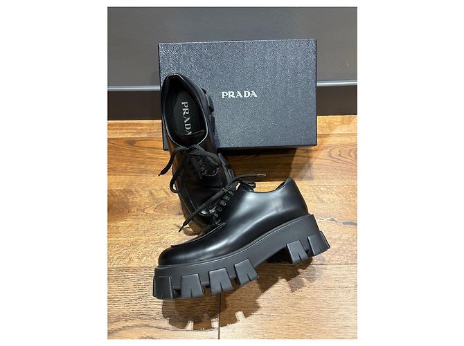 Mocassini Prada Monolith in pelle spazzolata Nero - vista 7
