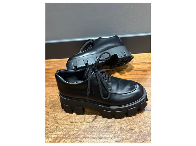 Mocassini Prada Monolith in pelle spazzolata Nero - vista 8