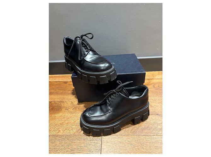 Mocassini Prada Monolith in pelle spazzolata Nero - vista 9