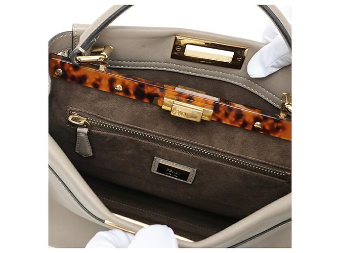 Borsa a tracolla Fendi Peekaboo Regular Grigio - vista 6