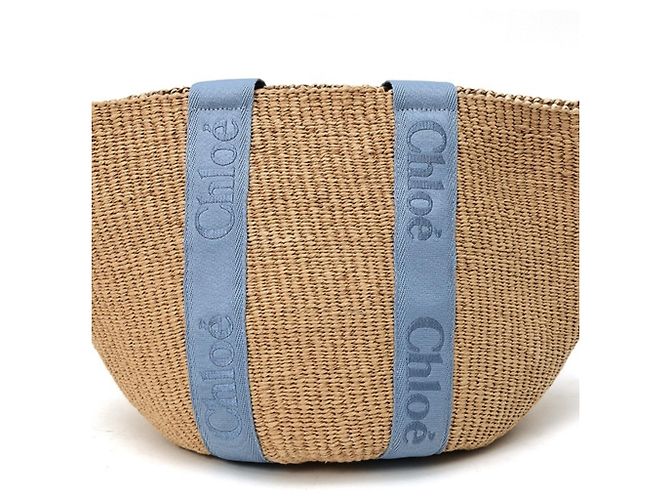 Chloé x Mifco Collaboration Woody Large Basket Bag Blue Beige - view 3