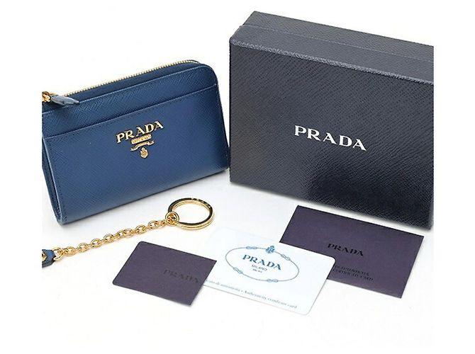 Prada Saffiano Leather Key Case Coin Purse Blue - view 7