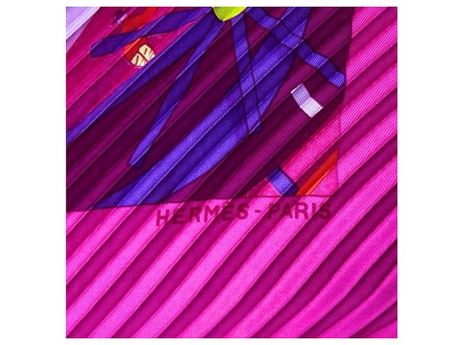 Hermès Sciarpa plissettata HERMES Les Folies du Ciel Rosa - vista 6