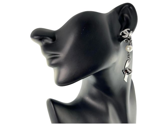 Pendientes de clip Chanel Coco Mark con motivo de lazo Plata - vista 2