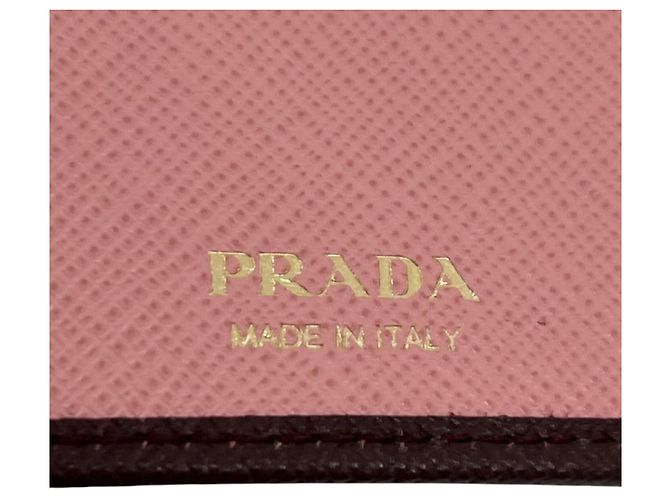 Cartera Prada bi-fold en piel Saffiano Rosa Crudo Burdeos - vista 11