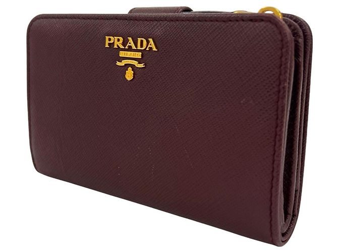 Cartera Prada bi-fold en piel Saffiano Rosa Crudo Burdeos - vista 2