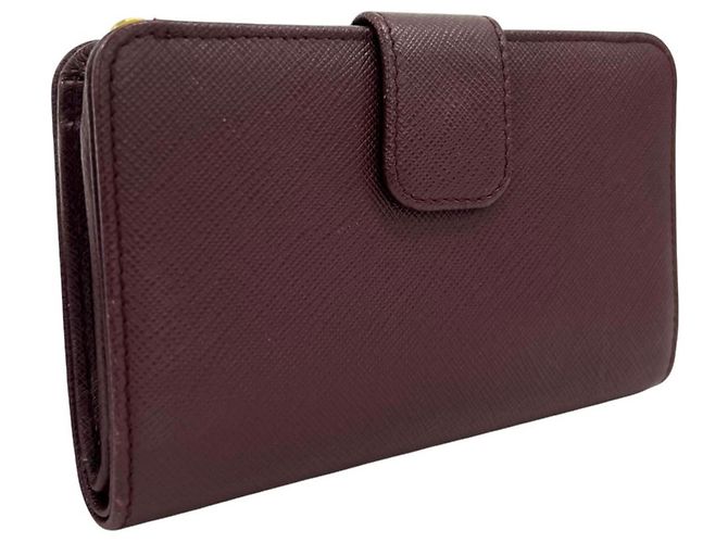 Cartera Prada bi-fold en piel Saffiano Rosa Crudo Burdeos - vista 3