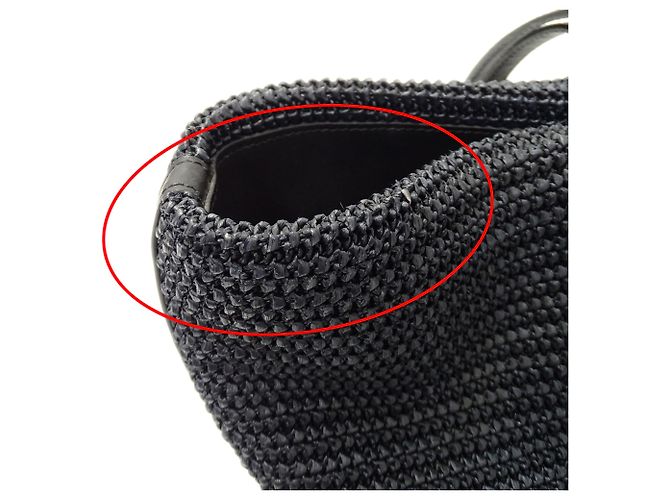 Borsa Tote Saint Laurent in rafia nera Nero - vista 12
