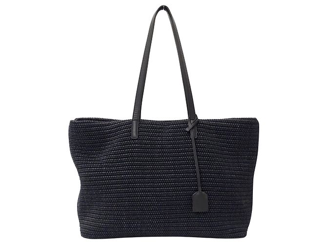 Borsa Tote Saint Laurent in rafia nera Nero - vista 2