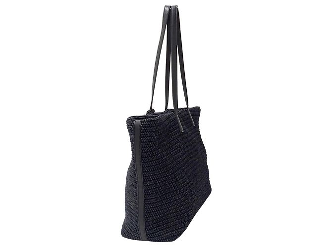Borsa Tote Saint Laurent in rafia nera Nero - vista 4