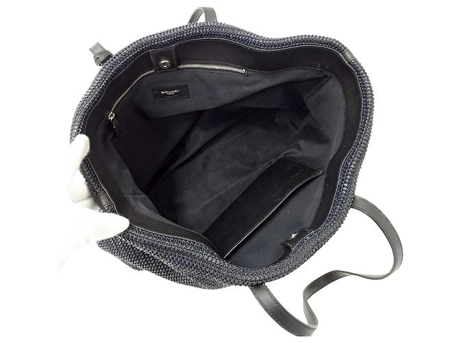 Borsa Tote Saint Laurent in rafia nera Nero - vista 5