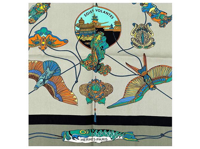 Hermès Foulard Hermes Carre 90 SOIES VOLANTES Marrone Nero Multicolore - vista 2