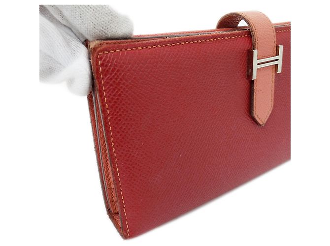 Hermès Cartera Larga Bearn para Mujer Hermes Rosa Roja - vista 14
