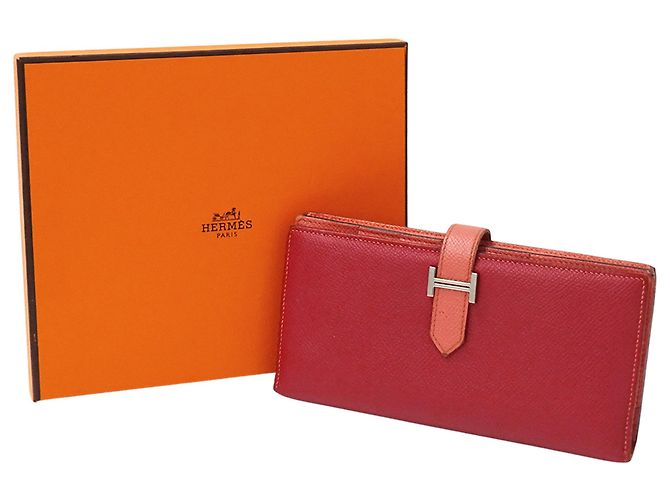 Hermès Cartera Larga Bearn para Mujer Hermes Rosa Roja - vista 7